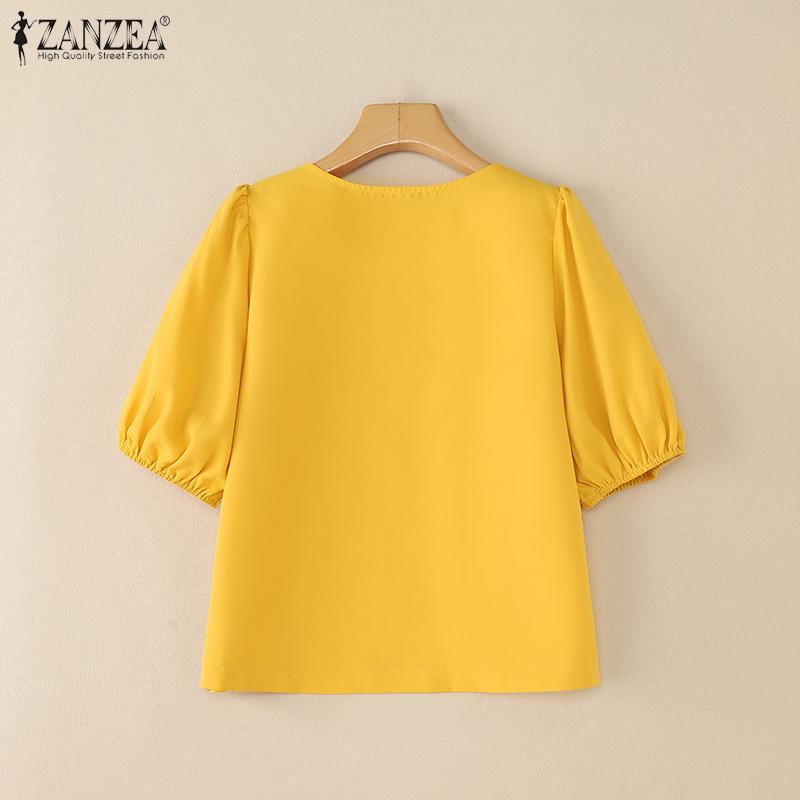 ZANZEA Women Casual V-Neck Summer Short Sleeve Blouse