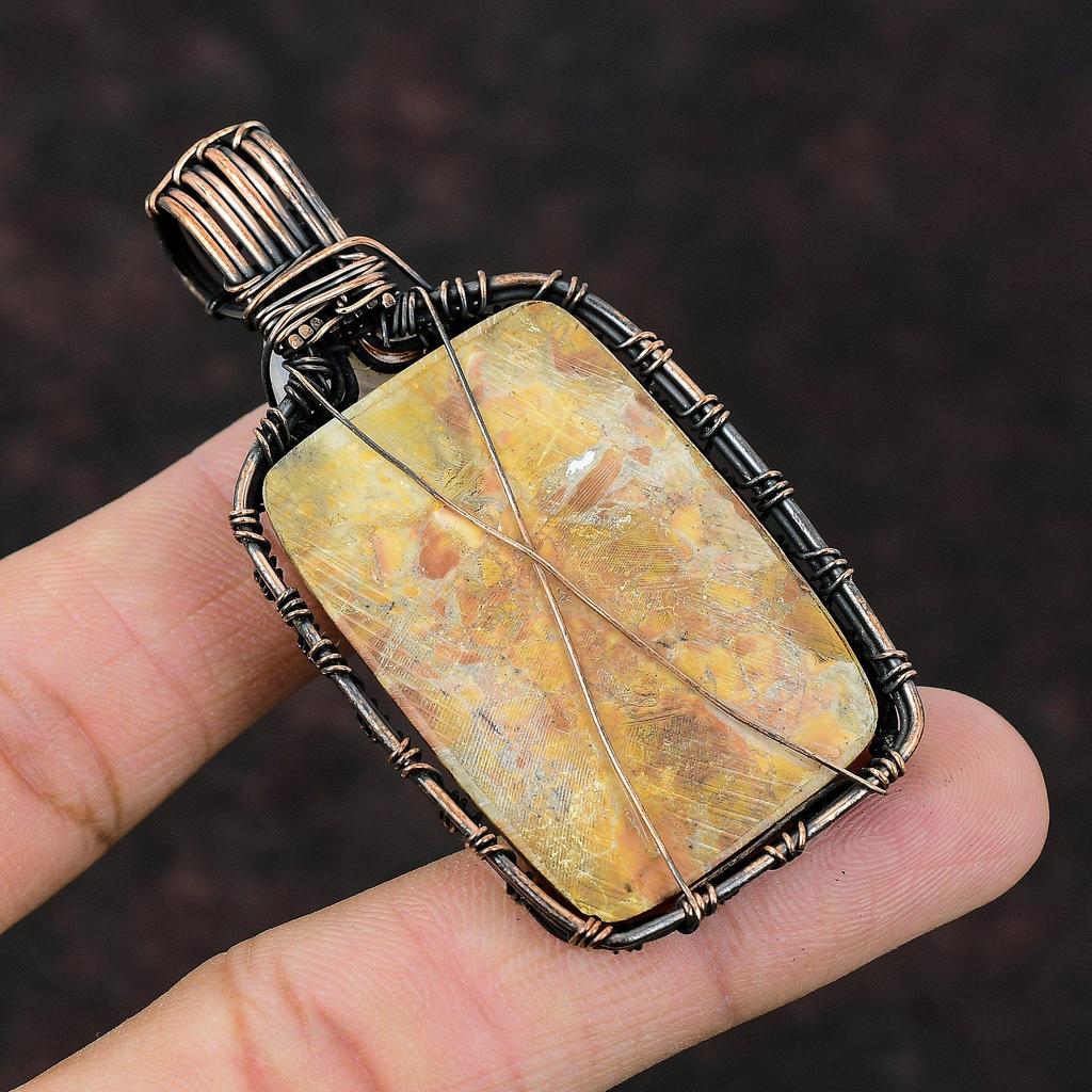 Maligano Jasper Pendant Copper Wire Wrapped Pendant Rainbow Moonstone Gemstone Jewelry Copper Wire Jewelry Anniversary Gift Handmade Pendant