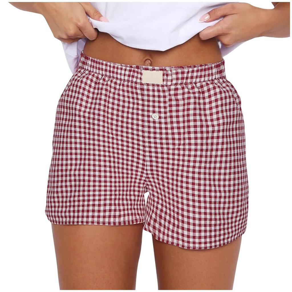 Women's High Waisted Casual Elastic Loose Retro Checkered Shorts
