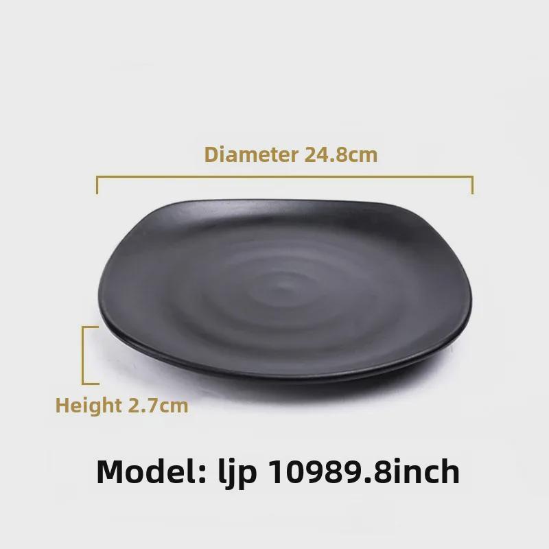 Melamine Black Tableware: Imitation Porcelain Plate for Cold Dishes, BBQ, Hot Pot, and Commercial Use.
