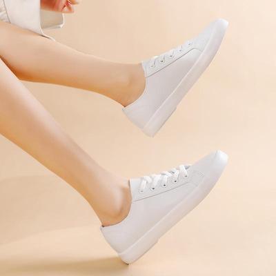 Yuanbu Korean Style Summer White Leather Breathable Casual Lace-Up Flat Shoes for Couples