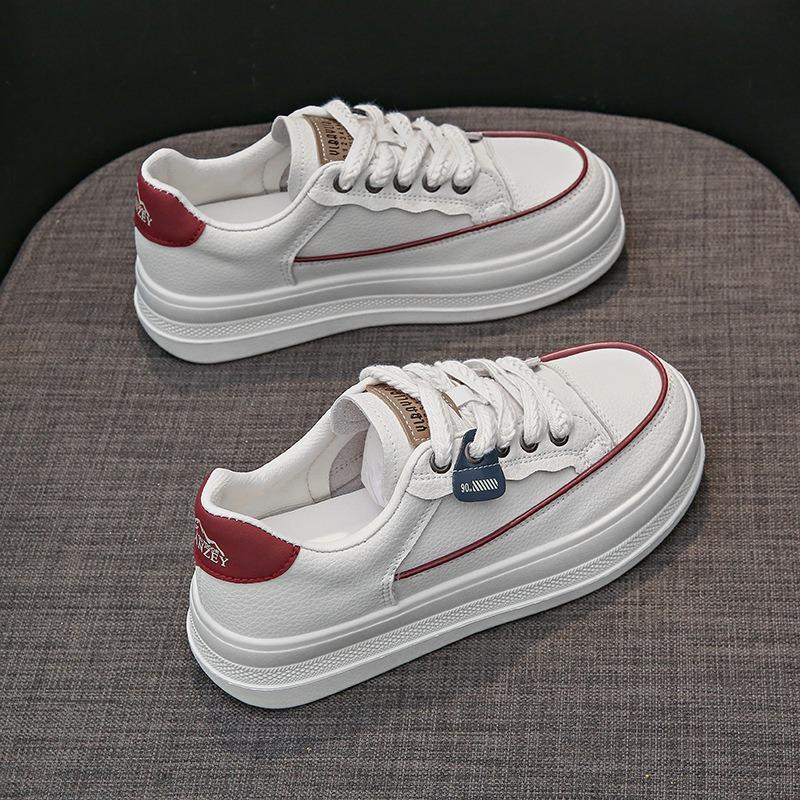 

Маленькие белые туфли на толстой подошве для женщин с внутренней приподнимающейся кожаной обувью для женщин 40 красный