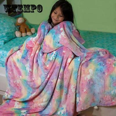 Karanlıkta Parlayan Battaniye Unicorn Battaniye Işıltılı Sıcak Flanel Battaniyeler Yatak Odası Sihirli Battaniyeler Süper Rahat Peluş Siesta Eğlence Örtüleri