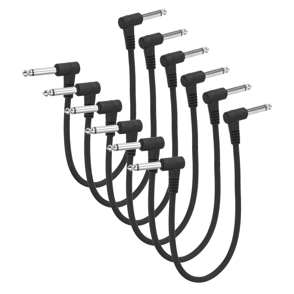 uxcell Guitar Patch Cable Pedalboard Injection Round Head TS for Effects Mixing Black 6-Piece Set, 10-inch, Cable, 1/4-inch Right-Angle Plug, Pedals,