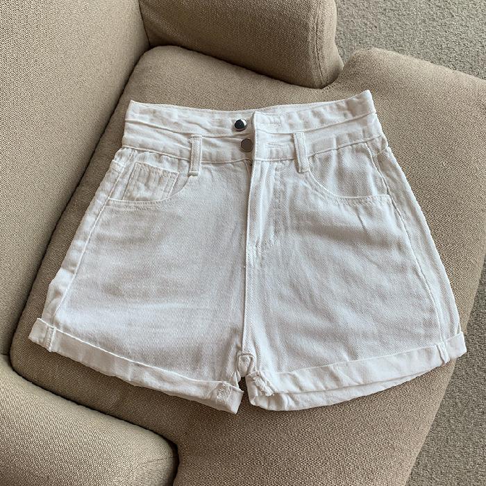 Curled Denim Shorts for Women In Summer Korean New High-waisted, Versatile Simple Wide-leg Pants