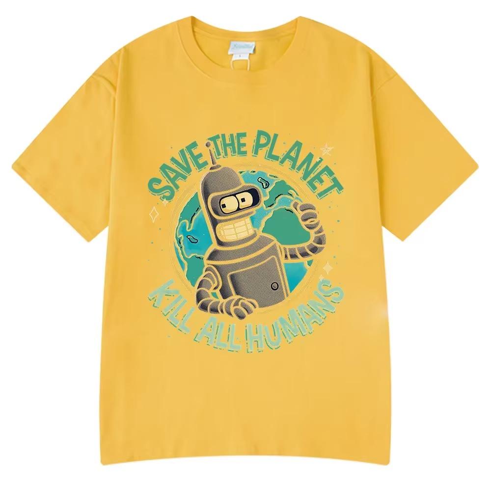 Funny Save The Planet Kill All Humans Robot Graphic Print T Shirt Men's Women Fashion Short Sleeve T-shirt Oversized  Tees