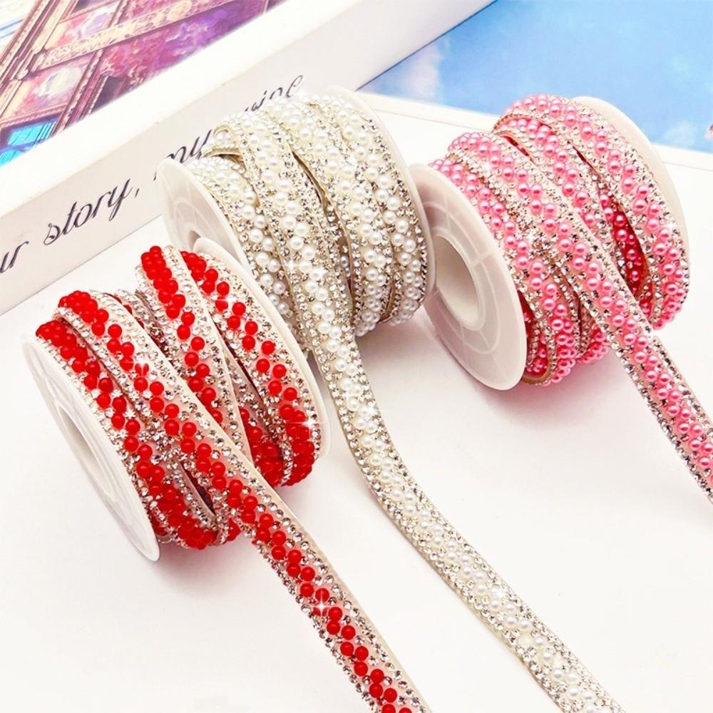 Craft Accessory 3 Yards Self Adhesive Pearl Chain Shiny DIY Decoration Rhinestone Strip Flexible Pearl Sticker Garment Supply
