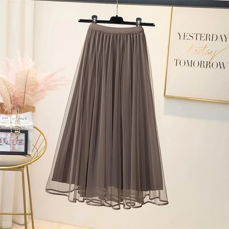Skirt for Women Casual Versatile Elastic High Waist Long Loose Trousers Plus Size Double Layer Thickened Stretchy Slim Solid Colour Skirt