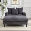 Multifunctional Corduroy Lounge with Chaise Longue with Lying Surface, Cup Holders, LED Lighting, Side Pocket, Storage Space, USB Port, Plastic Feet