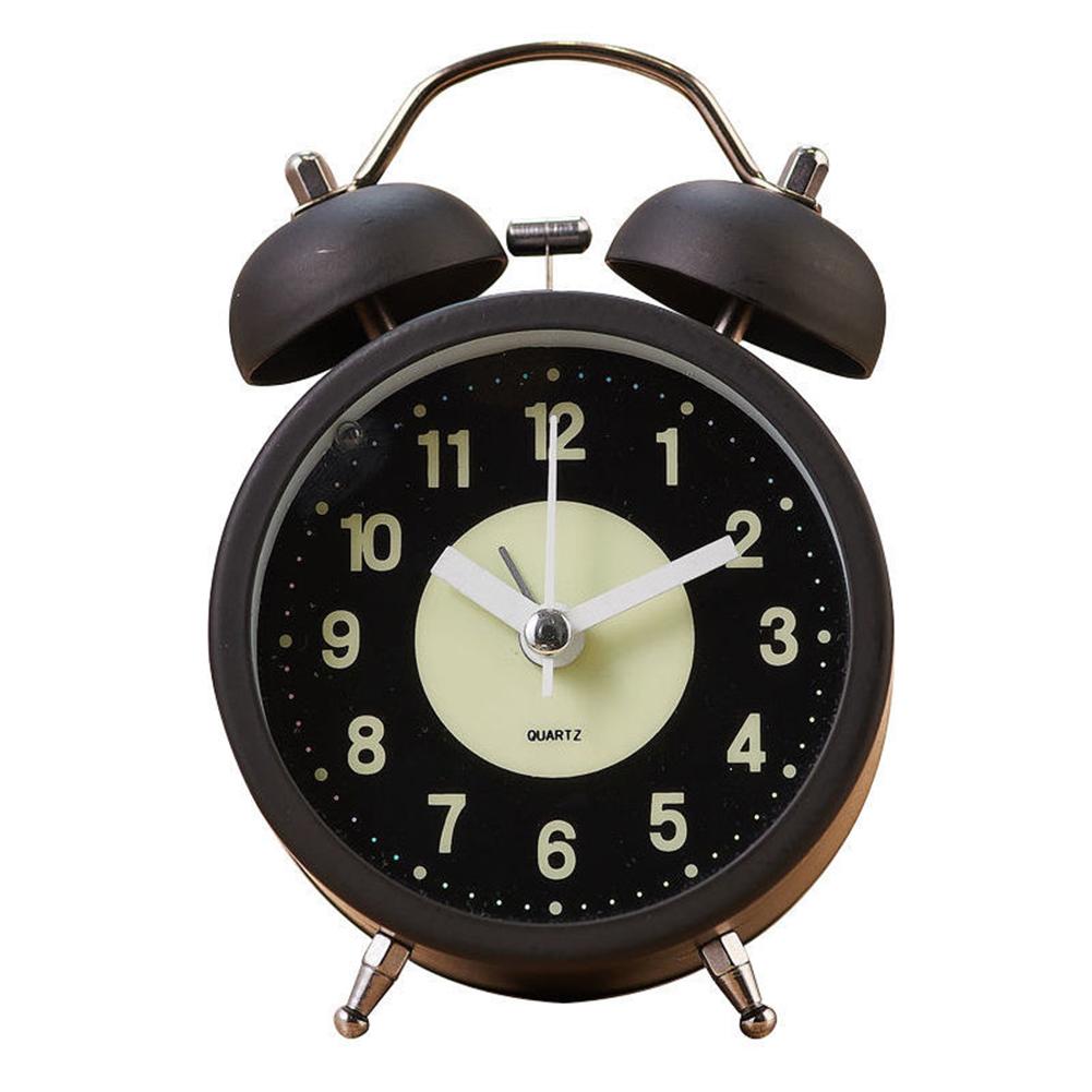 Luminous Alarm Clock Silent Non-ticking Anti-fall Battery Operated Twin Bell Loud Alarm Clock With Backlight black #0