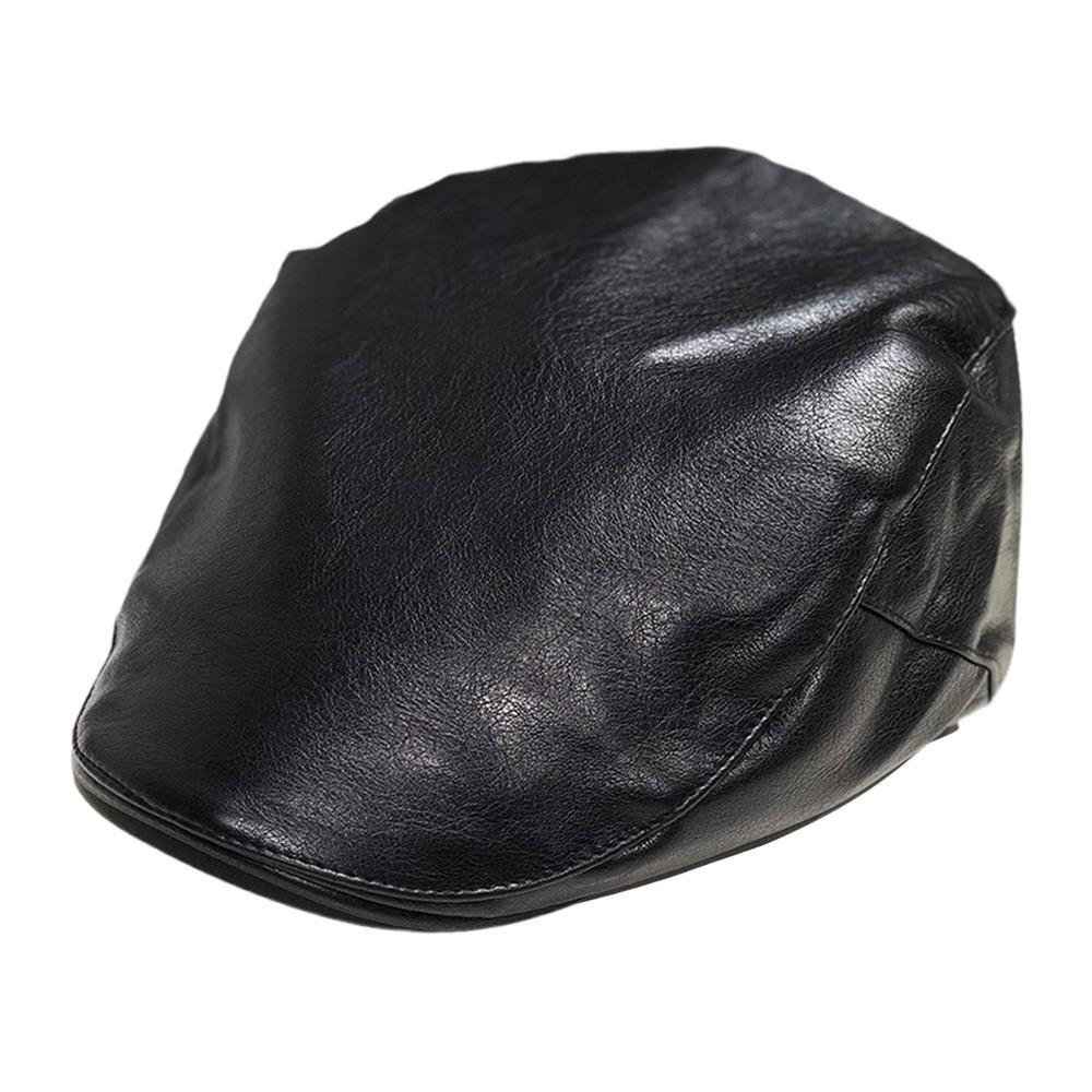 

Casual PU Leather Beret Hat Adjustable Strap Hip Hop Panama Hat Vintage Newsboy Cap For Men Women