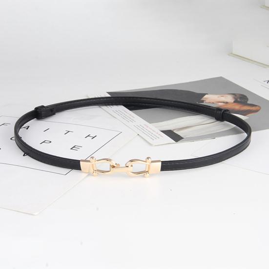 Dame Skinny Tynt Belte Par Spennedesign Midjeinnstrammer Midjebelte med Gullspenne Justerbar Lengde Imitert Skinnbelte Klestilbehør