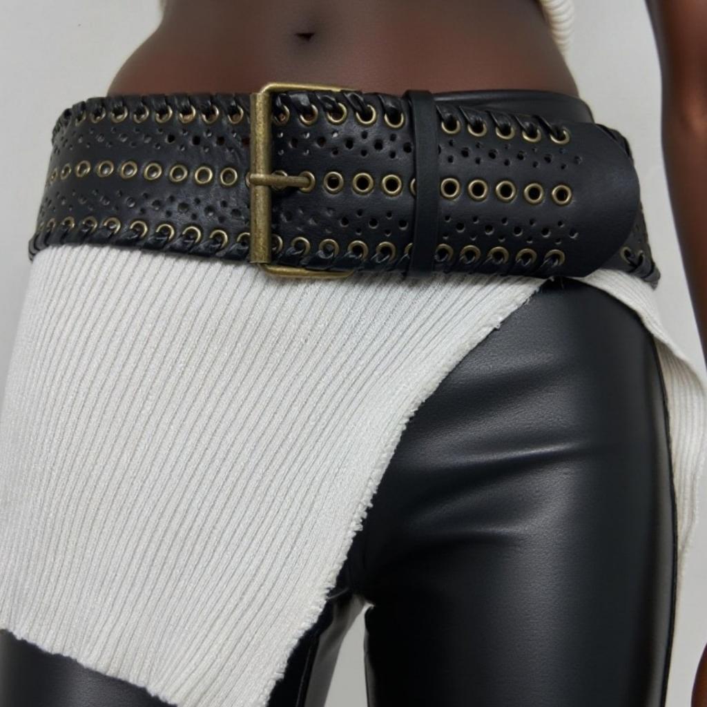 Heavy Industry Pure Hand-woven Chicken Eye Hollowed-out Wide Belt Millennium Spice Girl Belt