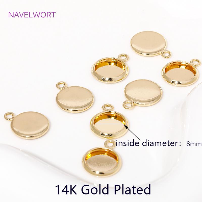 6/8/10mm 14K Gold Plated Cabochon Blank Tray Charms Connectors For DIY Bracelets Necklaces Jewelry Making Accessories Supplies