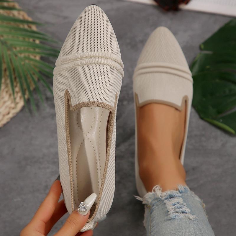 Fashion Flat Shoes Women's Summer New Fashion Knitted Breathable Single Shoes Casual Comfortable Pointed Flat Women's Shoes Large Size