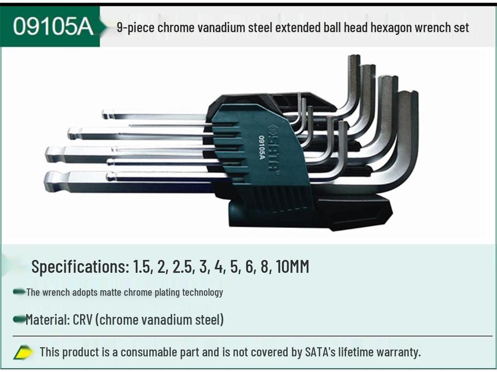 Hex Wrench Set - Mini, Extra Long, Ball & Flat Head, Available in 7, 8, 9, 10, 14 Pieces (Model 09105)