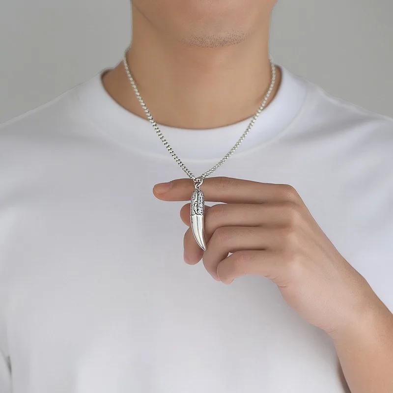 Creative Ethnic Style glossy Necklace Keel chains Banquet faceted wolf tooth Pendant for Men's Retro Jewelry