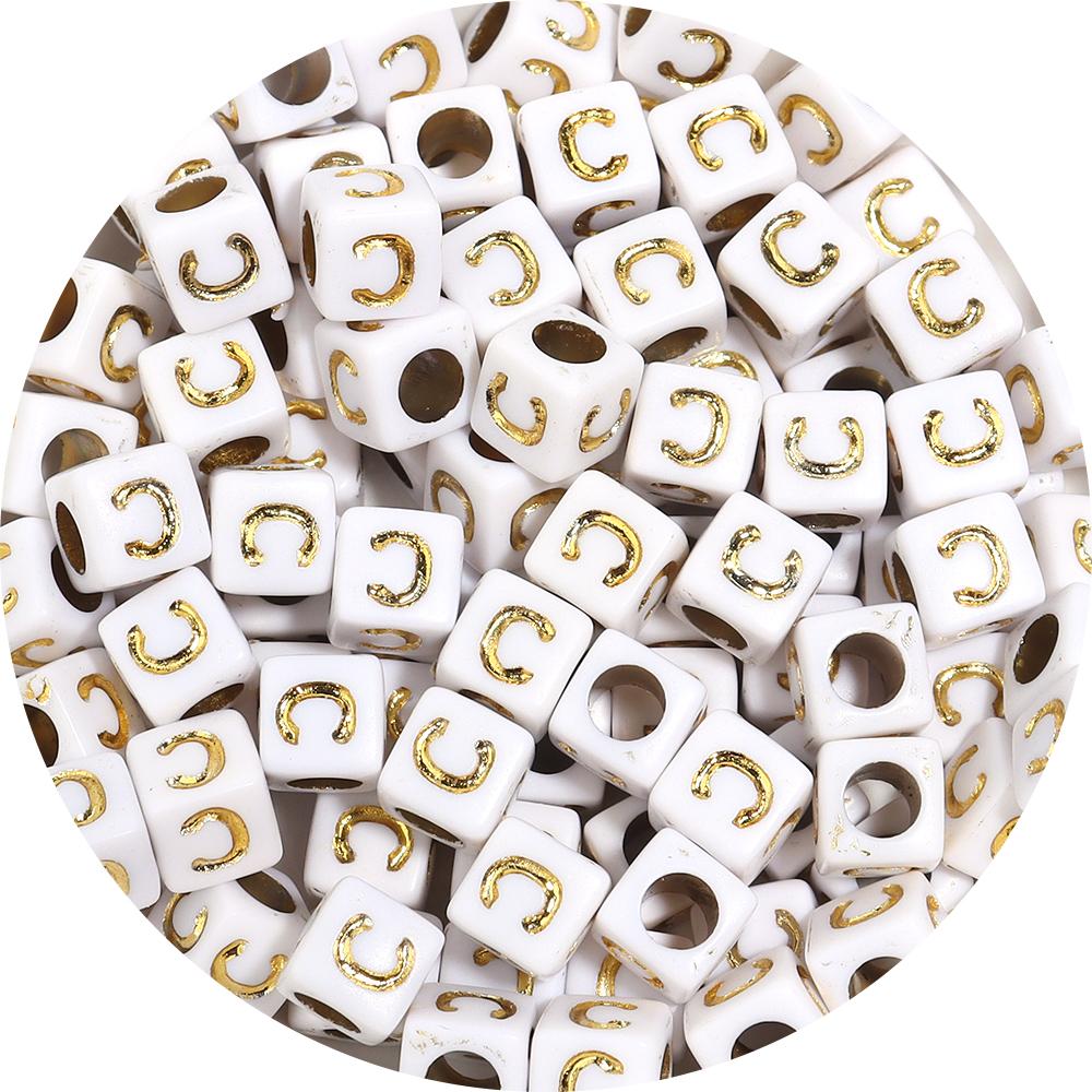 100pcs A-Z Acrylic Letter Square Beads Gold Color 6mm Large Hole Loose Bead for DIY Bracelet Necklace Jewelry Beaded Accessories