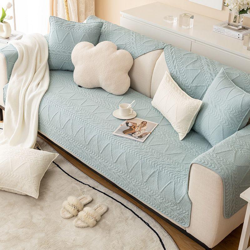 

Pure Cotton Sofa Cushion All Year Round General Fabrics Non Slip 2025 New Arrival Cotton Cushion Leather Sofa Cover Cover Cloth Carefree Blue 45*45cm pillow case without core