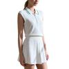 Womens Knit Jacquard Tennis Set Sleeveless Zipper Collar Top High-Waisted Pleated Skirt Sport Suit Gym Running Dance