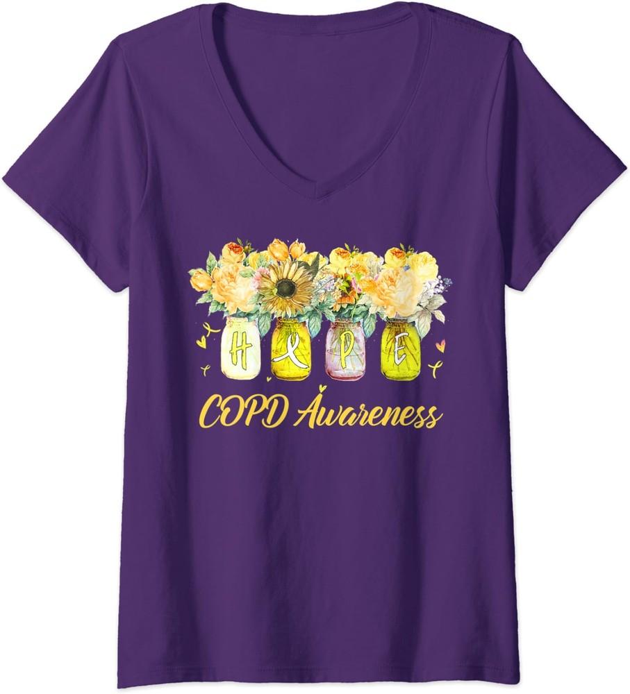 

Tu COPD Awareness Month Costume Flower Ribbon Gift Ladies V-Neck Tshirt Unisex T-Shirt S