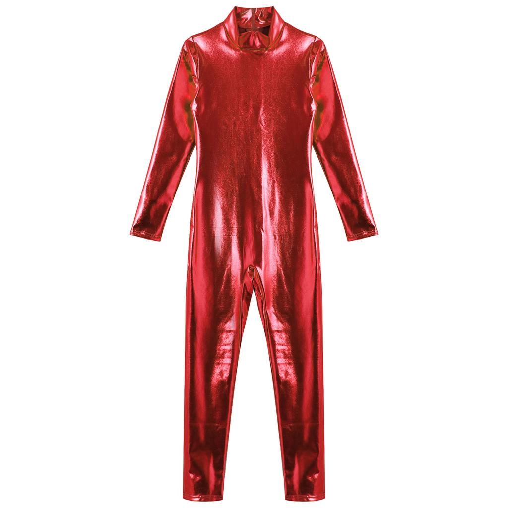 Barn Unisex Performance Jumpsuit Metallic Glansig, Långärmad Halsringad Helkroppsdräkt För Halloween & Dansrollspel