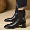 Metal Square Head Short Boots Femininity Black High Heel Short Skinny Boots Not Tired Martin Boots
