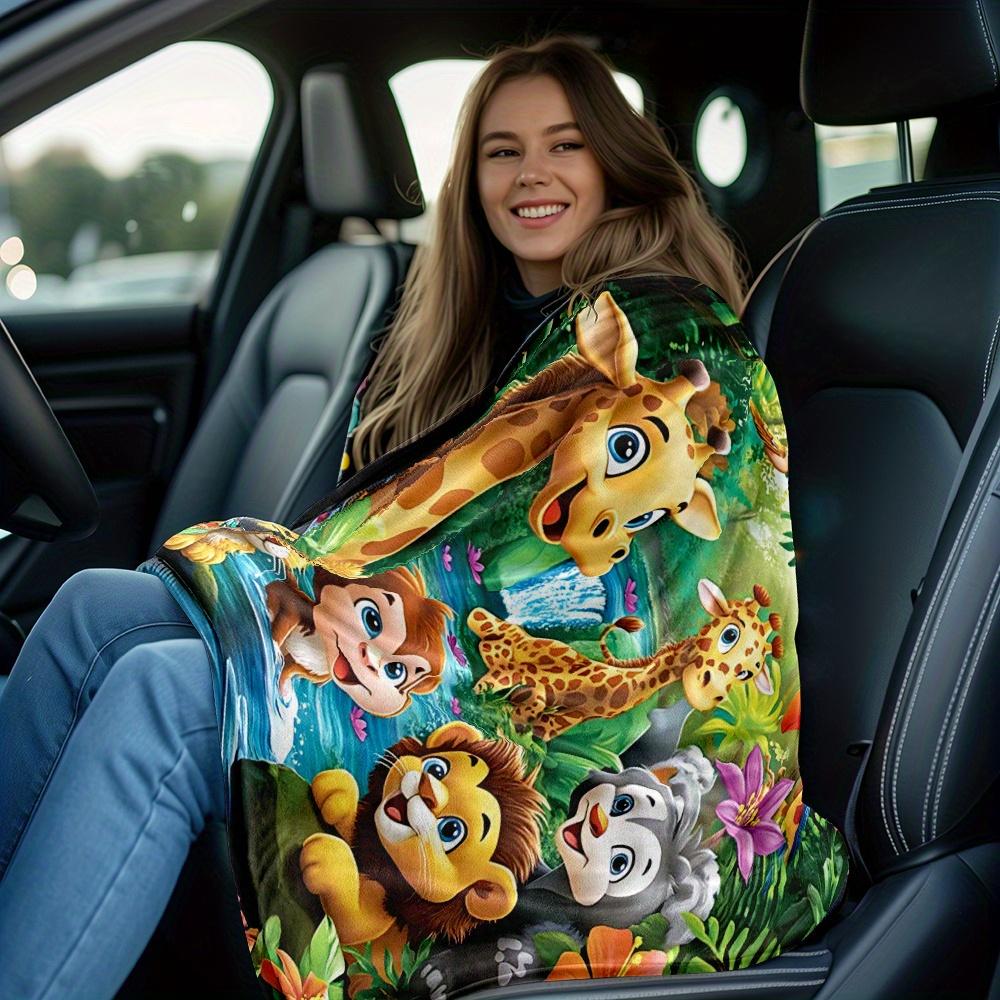 Coperta in flanella stampata a tema animali della giungla per bambini, adatta a tutte le stagioni, per soggiorno, ufficio, divano e viaggi