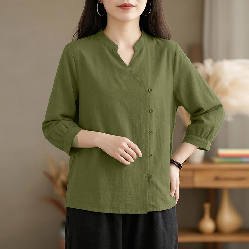 ZANZEA Women Casual V-neck Solid Color Loose 3/4 Sleeve Blouse