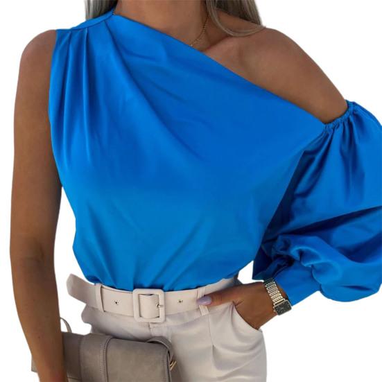 Dame Bluse Uregelmessig Pure Color Pullover Single Shoulder Casual Topp Dameklær
