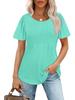 Pleated Round Neck Short Sleeve Women's T-Shirt - New 2024 European & American Style