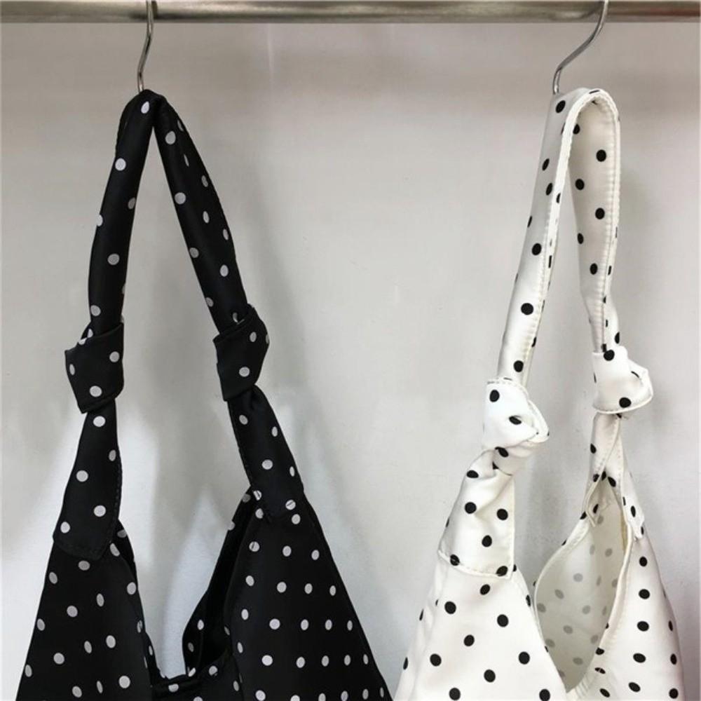 Sweet Polka Dot Tote Bag Spacious Bow Tie Handbag Travel Canvas Shoulder Bag Daily Use