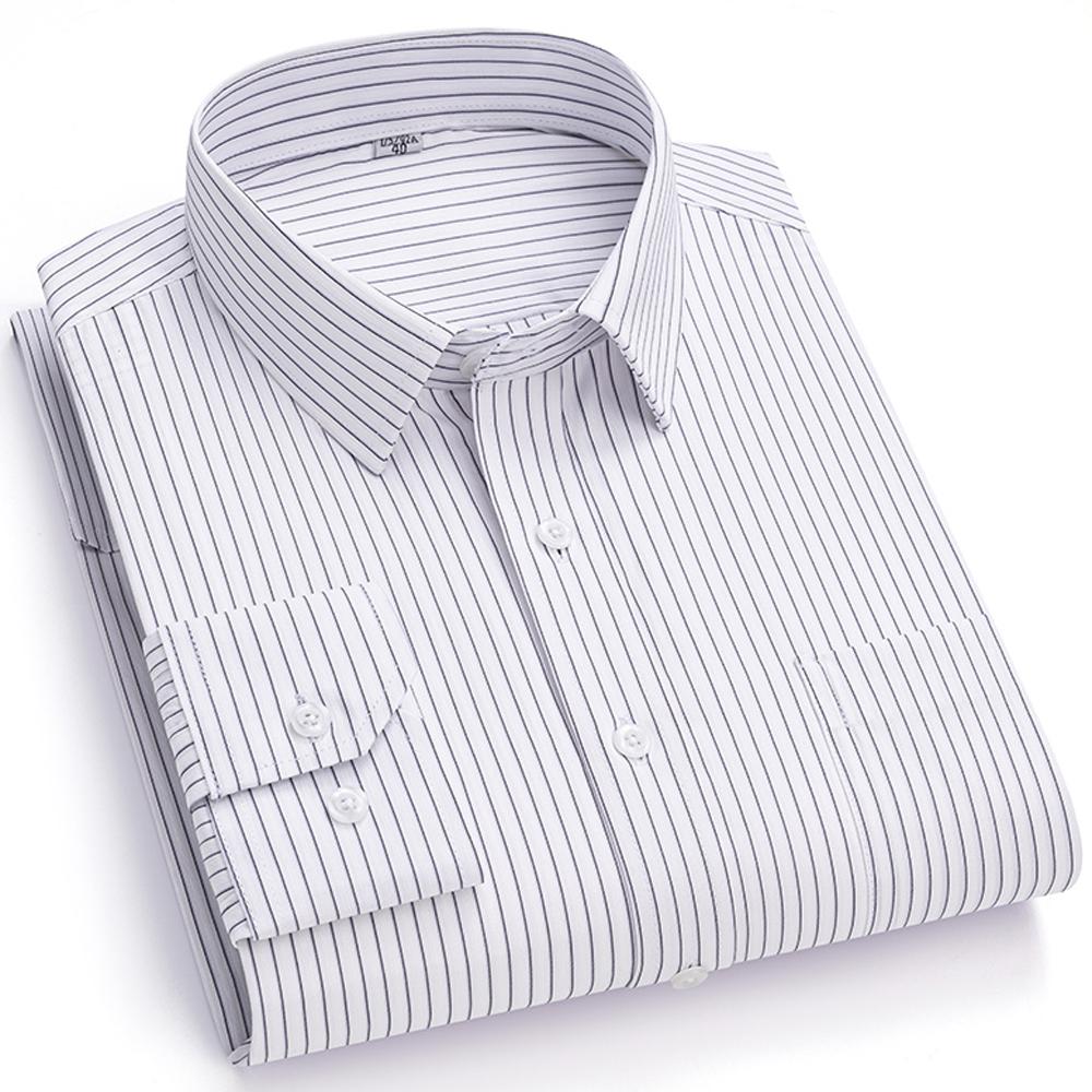 Men's Spread Collar Long Sleeve Striped Dress Shirt with Chest Pocket - Classic Business Formal for Office & Professional Wear
