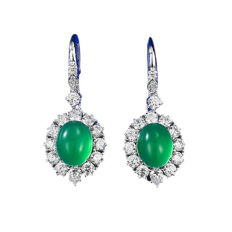 Hui Zhi Yi 2024 Exquisite 925 Silver Green Chalcedony Stud Earrings