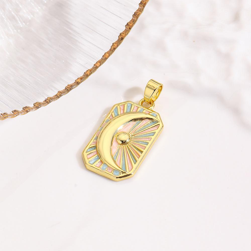 

Light Luxury Square Colored Oil Drop Copper Love Conch Shell Eyes Moon Jellyfish Tarot Pendant Necklace