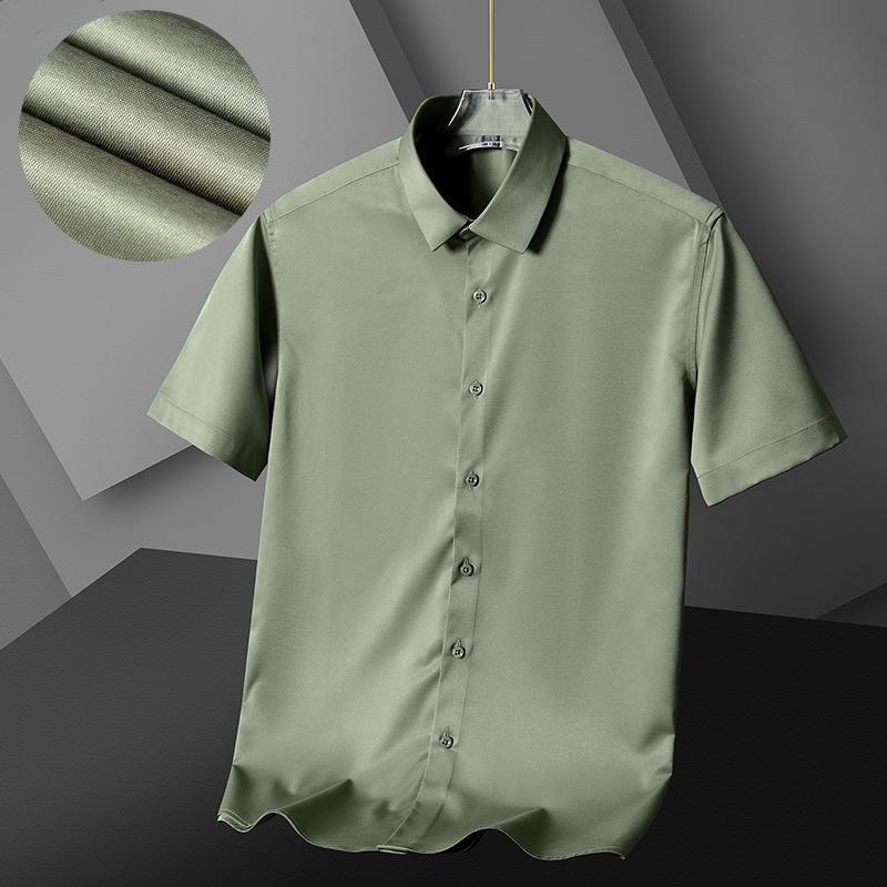 2026 New Spring Summer Men's Shirt Non-Ironing Anti-Wrinkle Business Casual Solid Color Elastic Smooth Short Sleeves Work Shirt