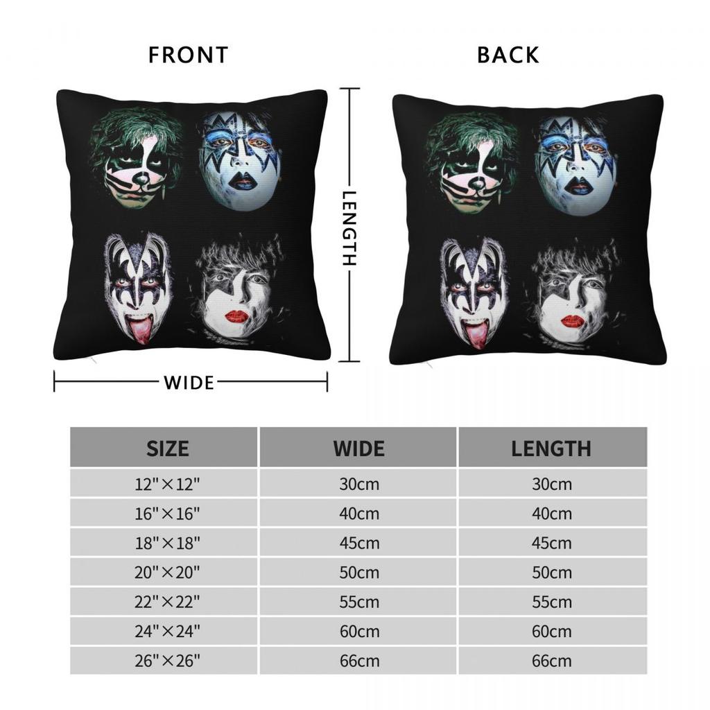 KISS Rock Band Square Pillowcase Cushion Cover Pillow Case Throw Pillow Cover for Home Sofa Living Room