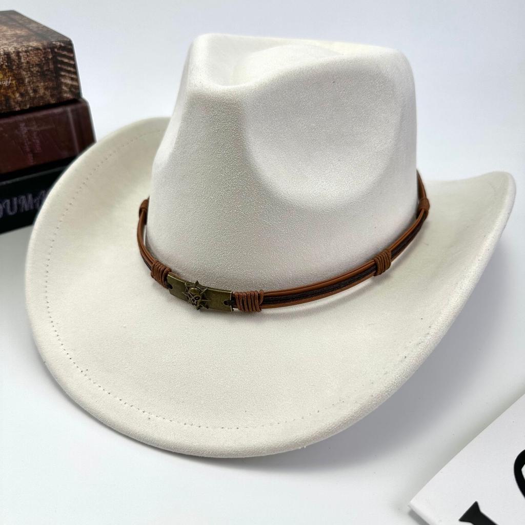 Western Cowboy Hat Women Woolen British Suede Belt Peach Heart Top Hat Felt Hat