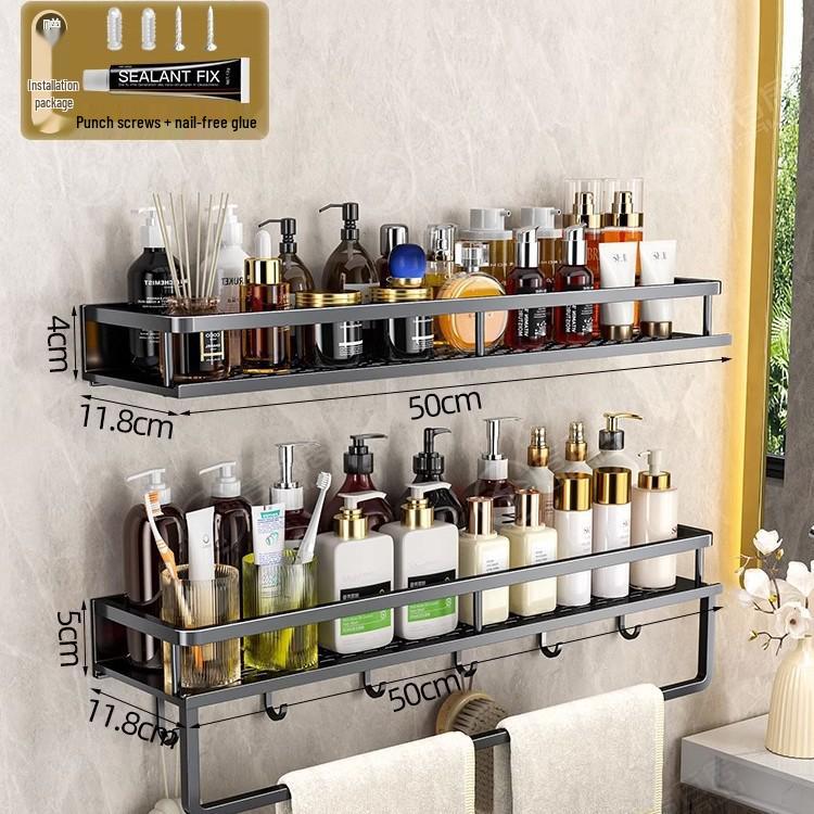 Luxury Wall-Mounted Bathroom Shelf with No-Punch Storage Rods