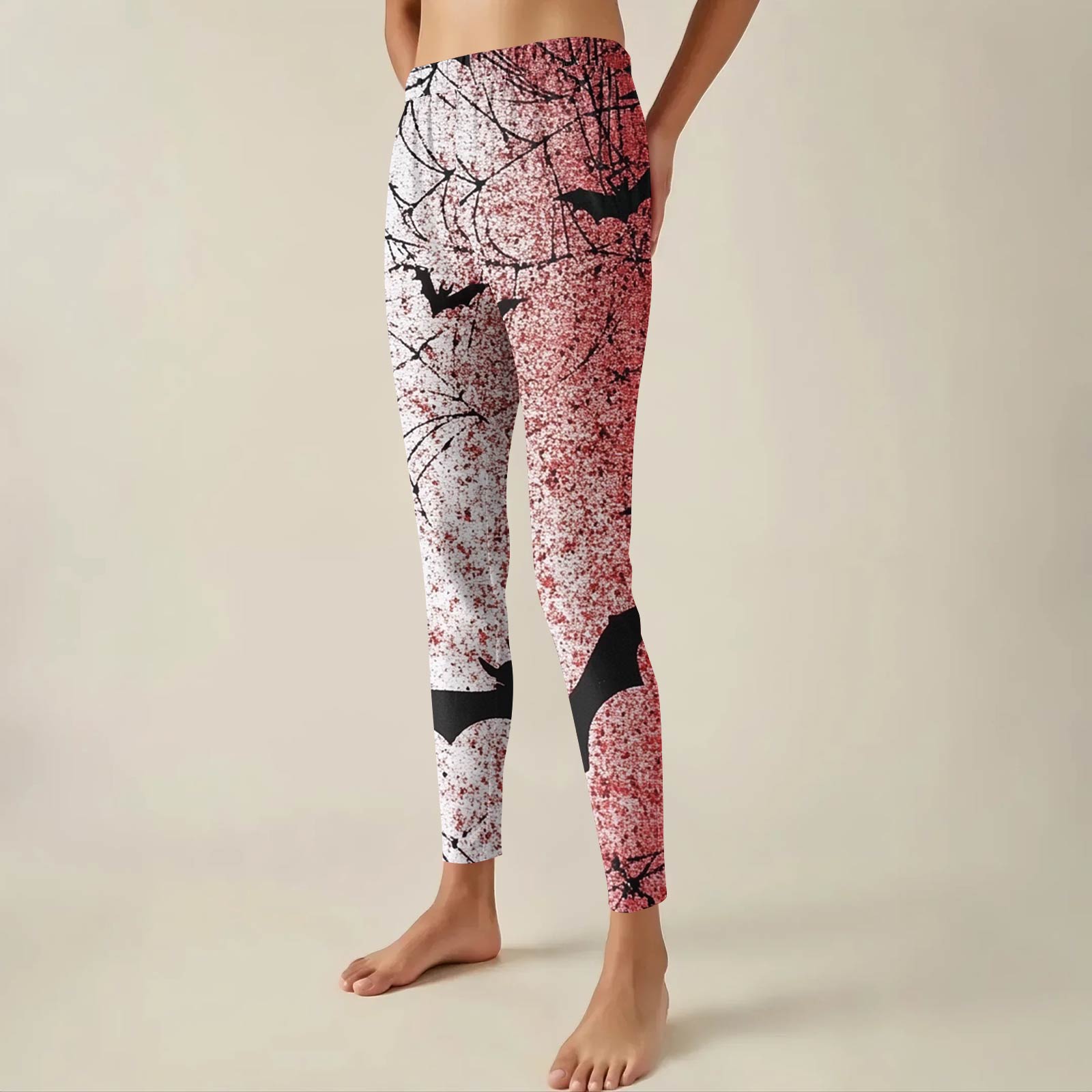 

Женские брюки с эластичным мягким низом и принтом Хэллоуина, повседневные домашние спальные брюки S красный