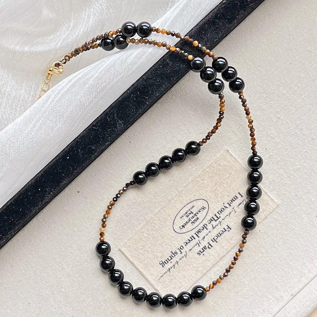 

Maillard Natural Tiger S Eye Stone Black Agate Beaded Necklace Women S Autumn And Winter Collarbone Chain Sweater Chain Fidelity