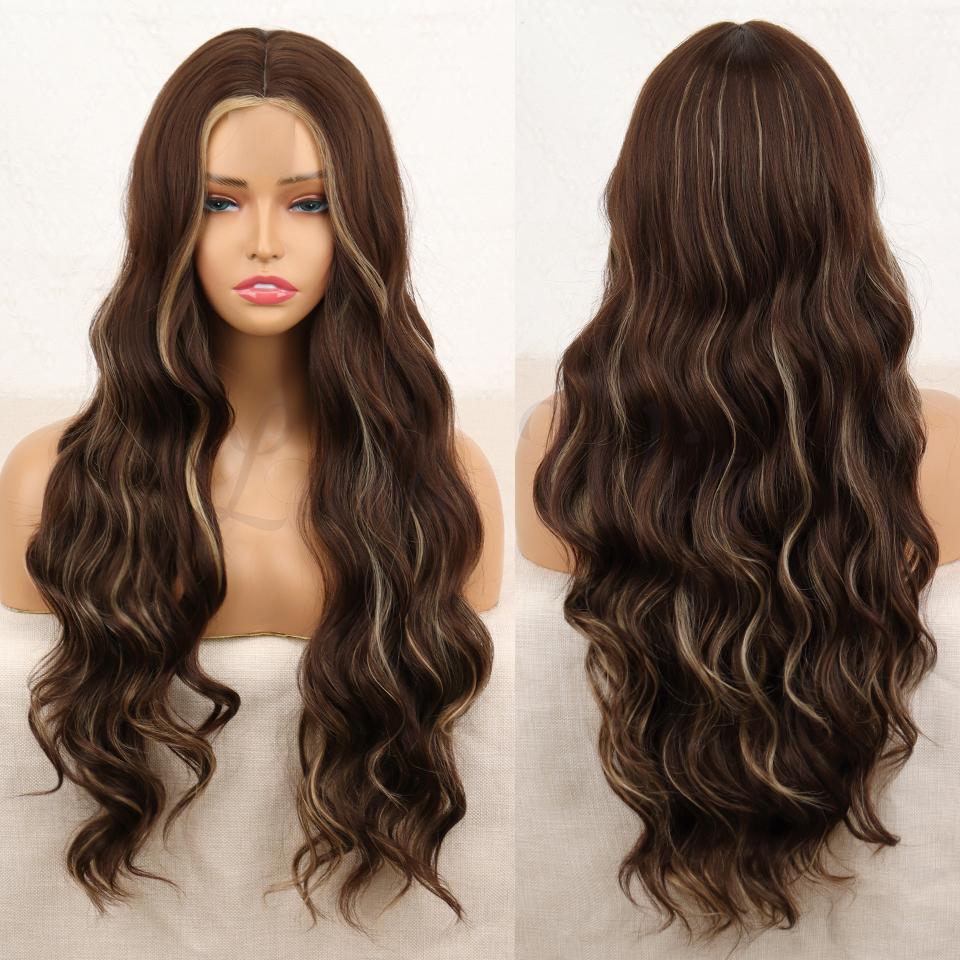 

MISSQUEEN черный волнистый парик без челки, кружевной передний парик из синтетического волокна, длинный натуральный волнистый парик, повседневная одежда для женщин 60 CM