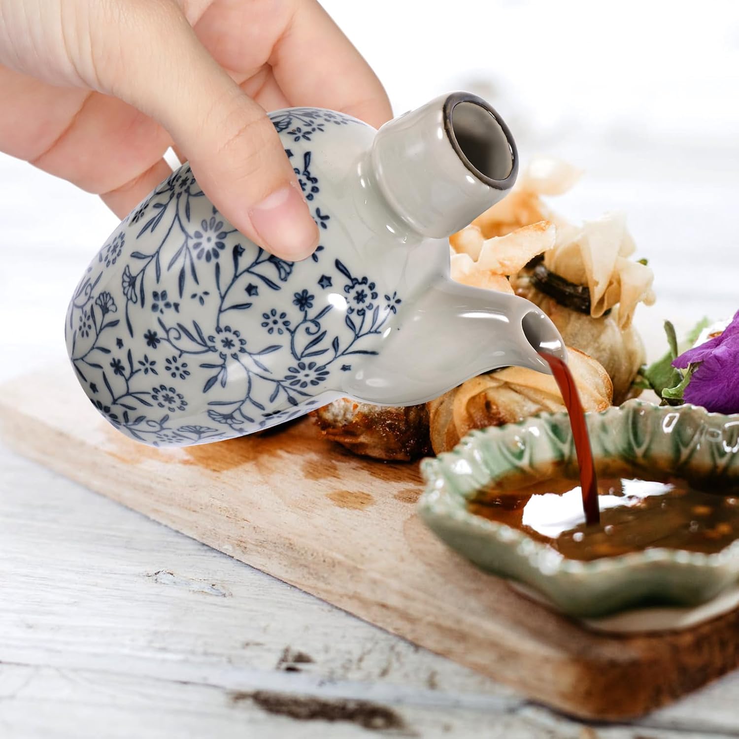 Operitacx Japanese Soy Sauce Dispenser - Multi-Functional Oil Container With Cork, Ceramic Porcelain for Vinegar