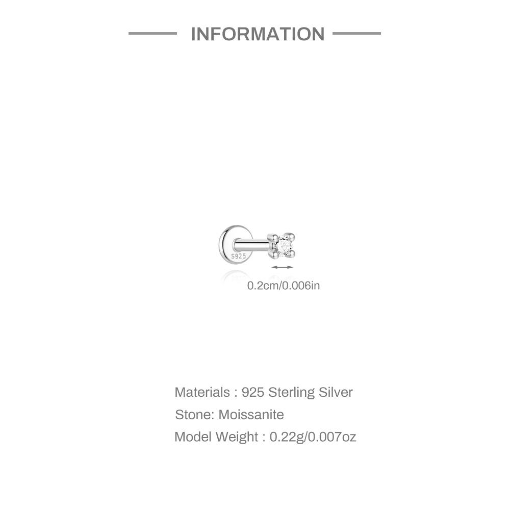 AIDE 925 Silver 1PC Mini Moissanite Four-Claw Screw Stud Earrings Casual Design DIY INS Ear Studs For Lady Jewelry