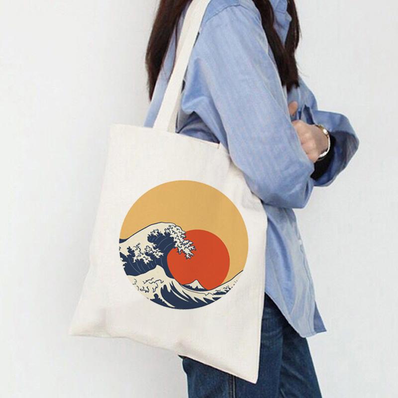 Women Shopper The Great Wave Kanagawa Printed Tote Bag High Capacity Harajuku Handbag Girl Shoulder Shopping Bag Lady Canvas Bag