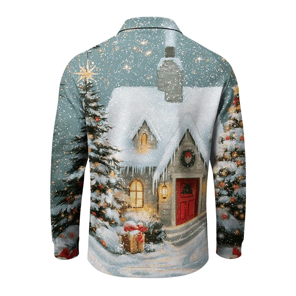 Men's Golf Shirt Long Sleeve Casual Christmas Print Quick-Dry Mesh Top