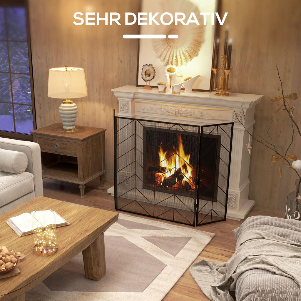Spark Guard for Fireplaces, Elegant Spark Catcher, Foldable, Coated, Black, 135 x 85 cm