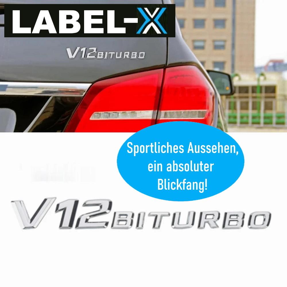 LABEL-X V12 Biturbo AMG Chrom Schriftzug Emblem Logo f. Mercedes S CL etc.