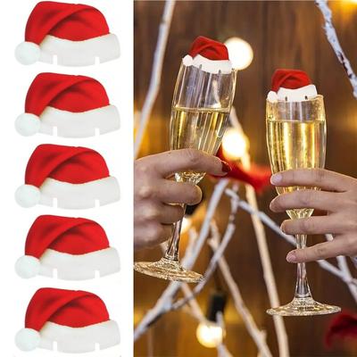 30pcs Christmas Cup Card Wine Glass Santa Hat Decoration Cards Champagne Glass Paper Labels New Year Dinner Table Ornaments