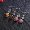 Vintage Earrings Natural Oval Tiger's Eye Stone Flower Shape S Silver Earring for Women Rhodochrosite Fine